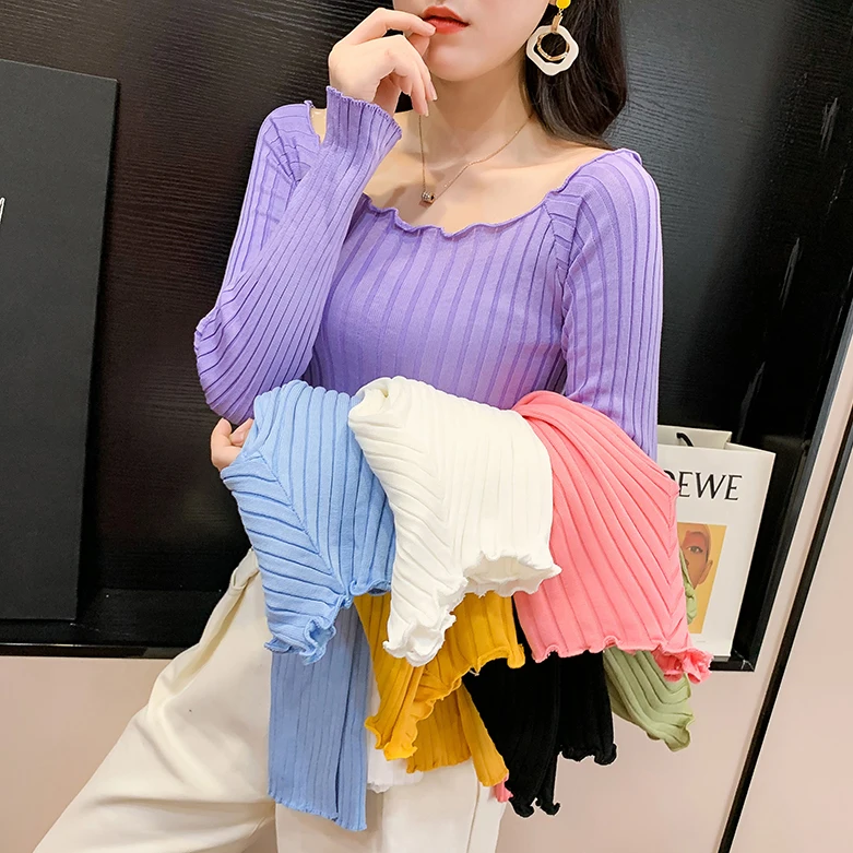 Navel-bearing Sweaters 2021 Korean Fall Fashion High-waist Blouse Square Neck Lace Long-sleeved purple Women Pullover Sweater OL
Navel-bearing Sweaters 2021 Korean Fall Fashion High-waist Blouse Square Neck Lace Long-sleeved purple Women Pullover Sweater OL