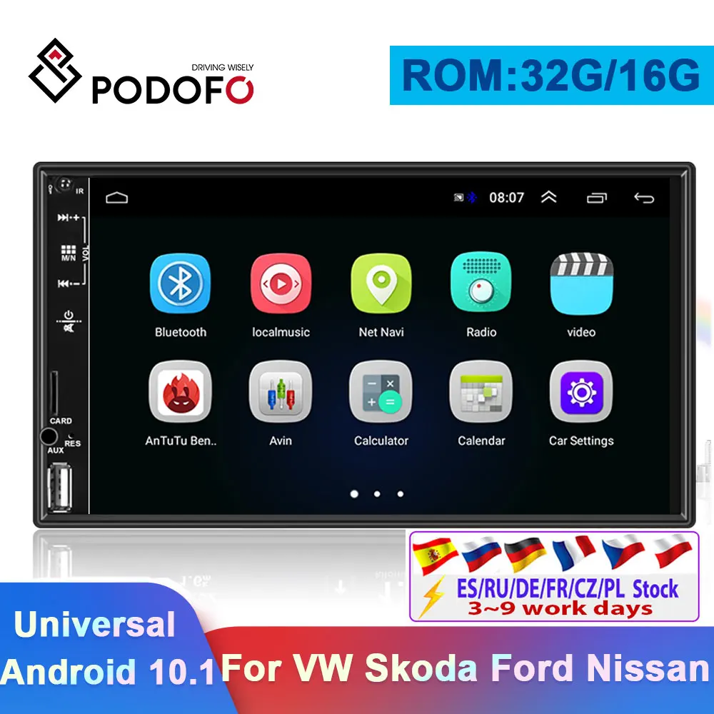 Podofo 2 Din автомобильный радиоприемник Android 10 0 gps навигатор 2din стерео для VW Toyota Nissan Ford