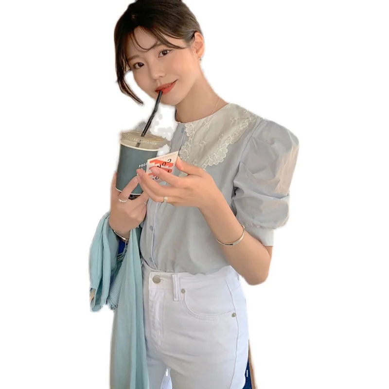 Summer French Minority Design Ruffled Doll Collar Puff Sleeve Shirt Versatile Top Western Style Youthful-Looking Short
Summer French Minority Design Ruffled Doll Collar Puff Sleeve Shirt Versatile Top Western Style Youthful-Looking Short