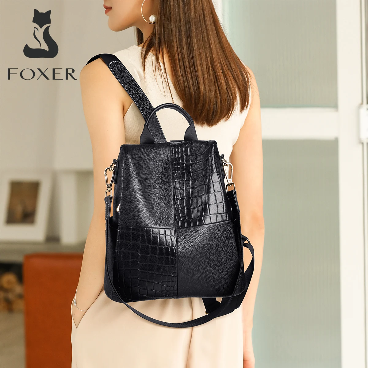 Женский рюкзак FOXER из натуральной кожи вместительный дорожный мягкий деловой