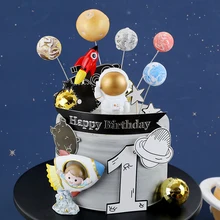 Heart Astronaut Series Cake Topper Planet Rocket astronaut Baby For Kid Boy One year old Birthday Happy Cakes Baking Decoration