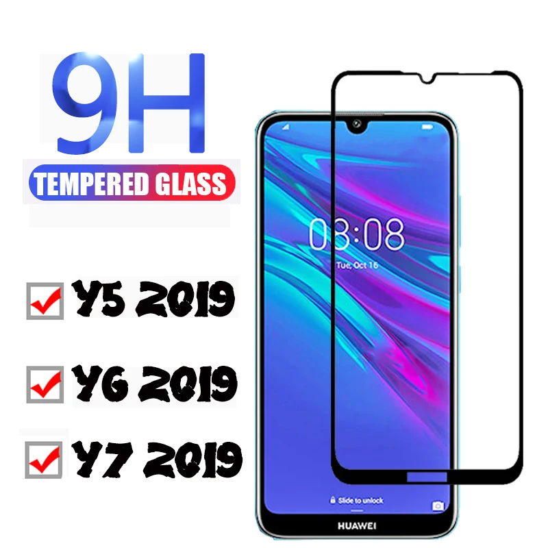 Закаленное стекло 9 H для Huawei Y6 Y5 Y7 2019 полноэкранная Защитная пленка huawei y62019 huawey y 5 6