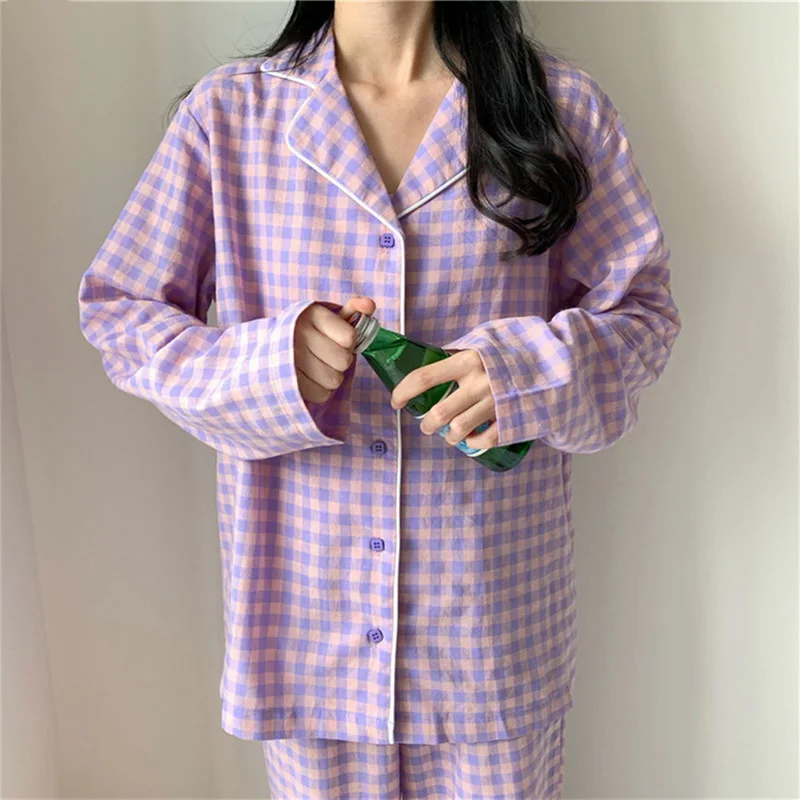 Korean Purple Grid Girls Pajamas Set Cute Winter Long Sleeve Leisure Sleepwear For Women Loose Nightwear Homewear Suit
Korean Purple Grid Girls Pajamas Set Cute Winter Long Sleeve Leisure Sleepwear For Women Loose Nightwear Homewear Suit