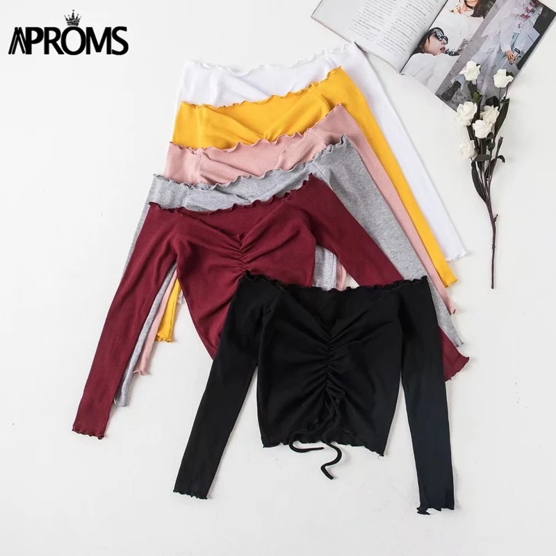 Aproms Ribbed Off Shoulder Drawstring Tie T Shirt Women Long Sleeve Short T-shirt Summer 2021 Casual Crop Top Female Tee Tshirts
Aproms Ribbed Off Shoulder Drawstring Tie T Shirt Women Long Sleeve Short T-shirt Summer 2021 Casual Crop Top Female Tee Tshirts