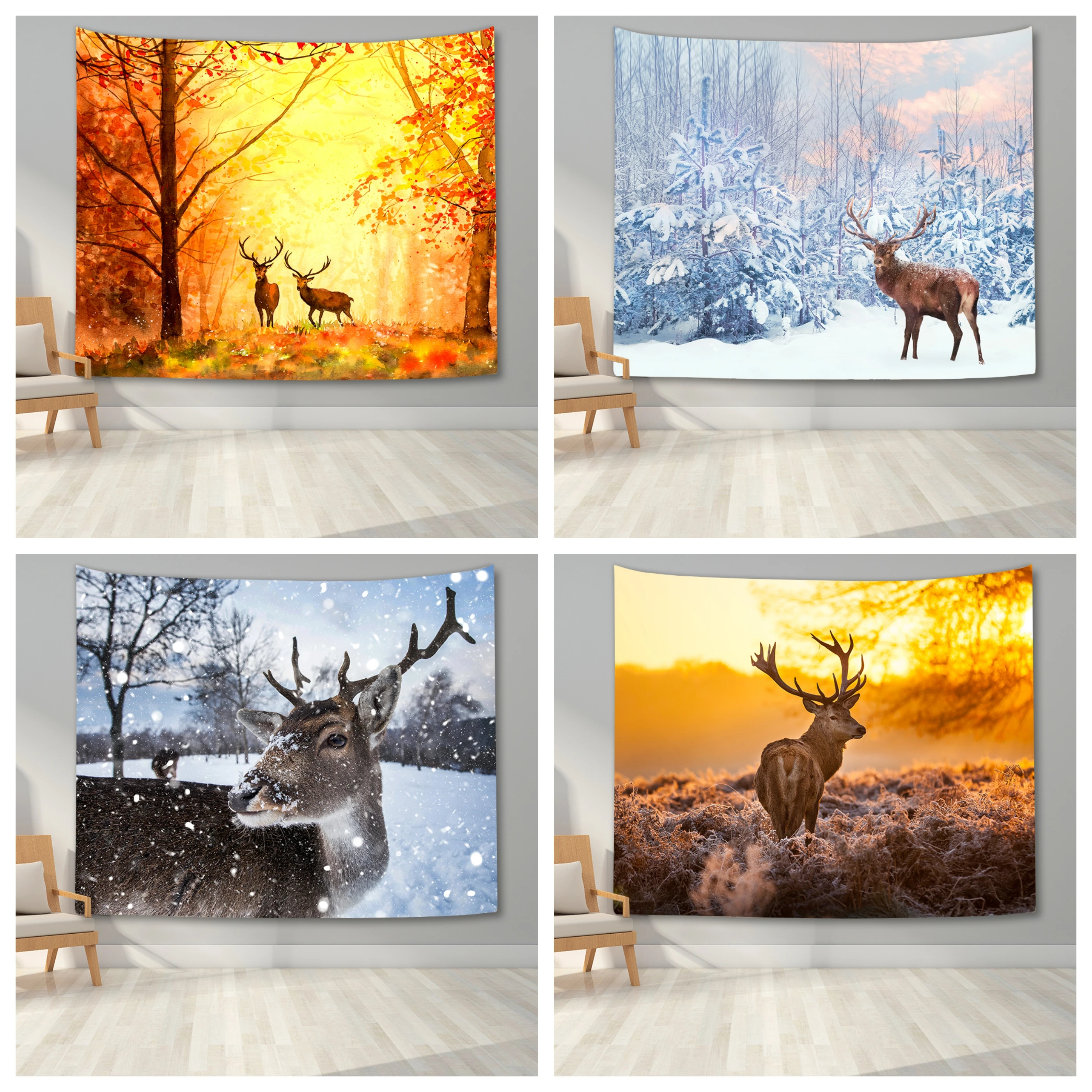 

Winter Snow Wonderland Tapestry Deer Tapestry Wall Decor Forest Tapestry Wall Hanging for Bedroom Living Room Dorm Home Decor