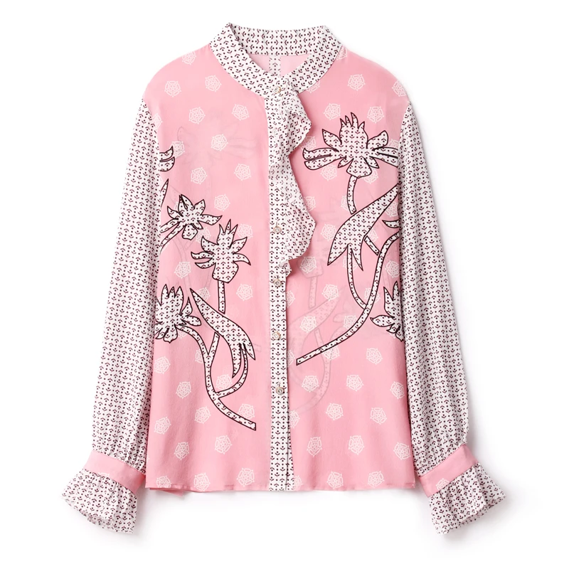 100% Natural Silk Women's Shirt O Neck Long Sleeves Ruffles Printed Fashion Casual Blouse Camisa Tops
100% Natural Silk Women's Shirt O Neck Long Sleeves Ruffles Printed Fashion Casual Blouse Camisa Tops