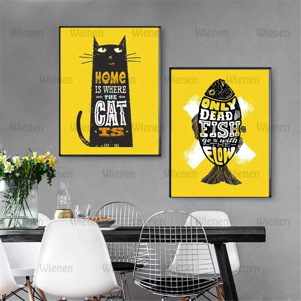 Canvas Painting Black Cat Fish Qotes Wall Art Nordic Posters Prints Decor Yellow Wall Art Picture Kitchen Living Room Decoration
Canvas Painting Black Cat Fish Qotes Wall Art Nordic Posters Prints Decor Yellow Wall Art Picture Kitchen Living Room Decoration
