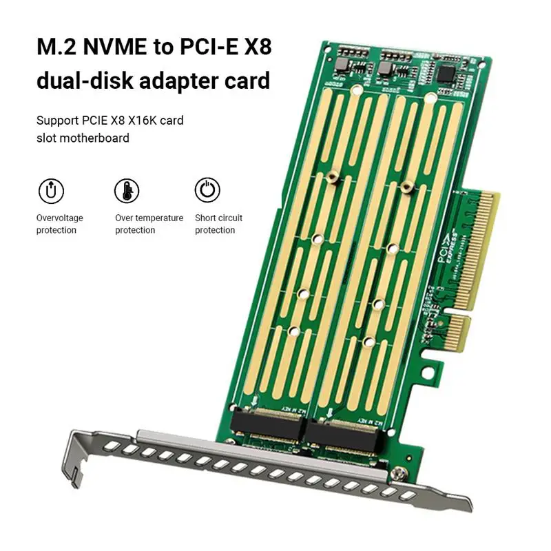 M.2 Riser Card M.2 NVME To PCI-E X8 Dual Disk Hard Drive SSD Adapter Expansion Card For PCIE X8 X16K Slot Motherboard
M.2 Riser Card M.2 NVME To PCI-E X8 Dual Disk Hard Drive SSD Adapter Expansion Card For PCIE X8 X16K Slot Motherboard
