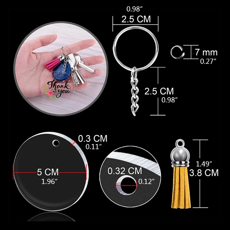 90/120 шт. акриловые заготовки для брелоков с кольцами ключей Колечки круглые