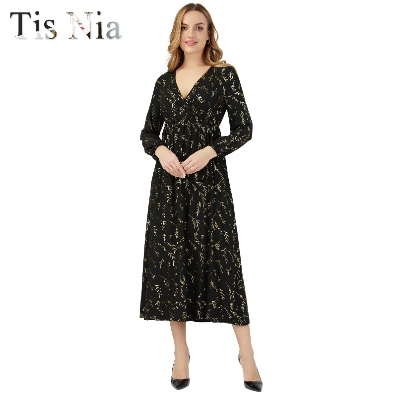 Elegant Gold Foil Printed Dress Sexy Autumn Long Sleeve V-neck Women's 2021 Office Wrap Tie High Waist A-line XL Blue Vestidos
Elegant Gold Foil Printed Dress Sexy Autumn Long Sleeve V-neck Women's 2021 Office Wrap Tie High Waist A-line XL Blue Vestidos