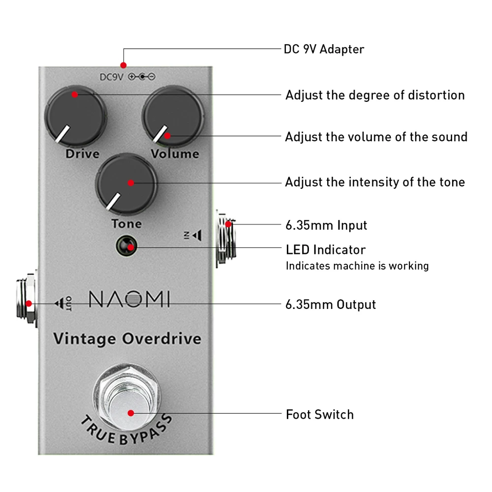 NAOMI NEP-01 Vintage Overdrive Effect Pedal for Electric Guitars with True Bypass Mini Single Pedal DC 9V Silver
NAOMI NEP-01 Vintage Overdrive Effect Pedal for Electric Guitars with True Bypass Mini Single Pedal DC 9V Silver