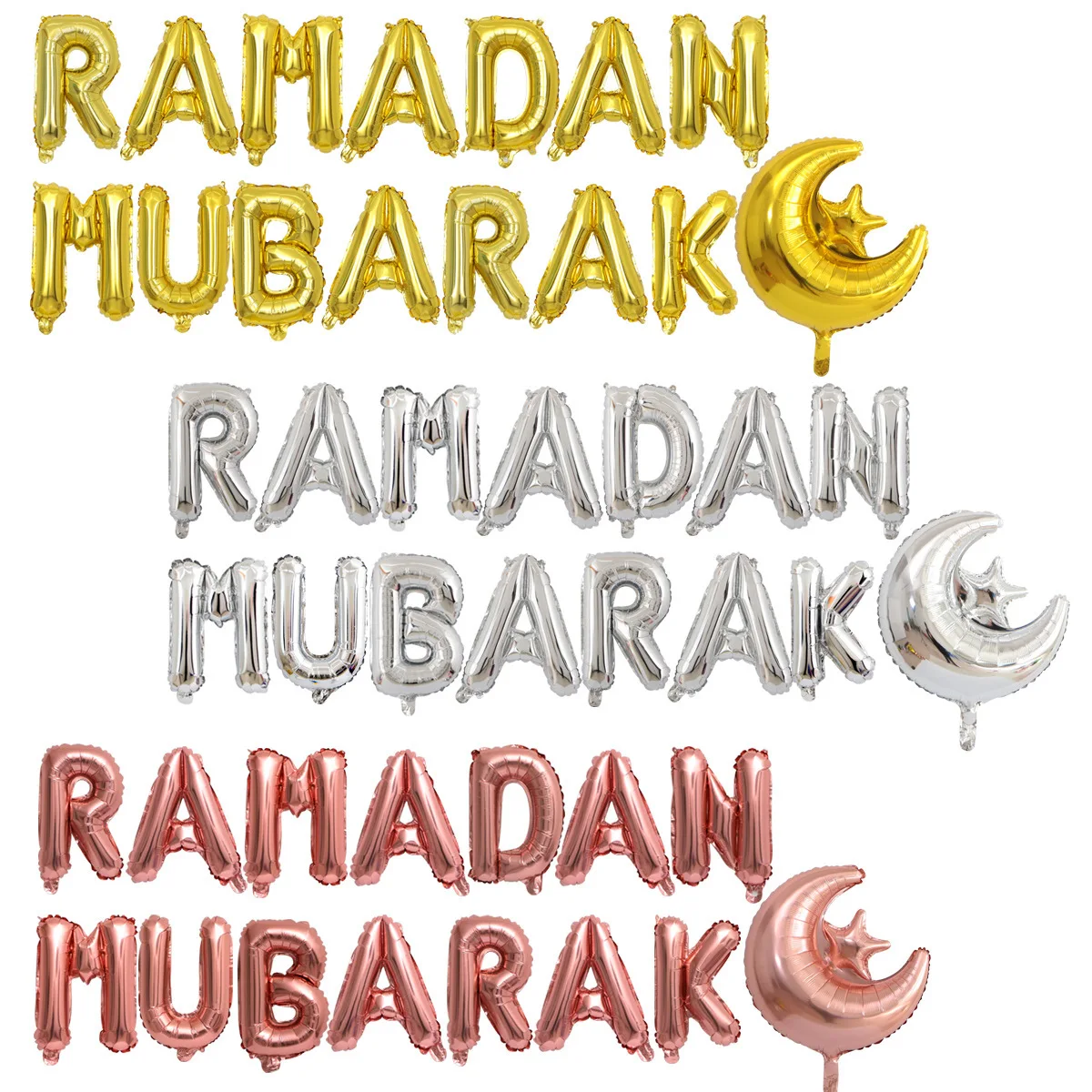 15 Pcs/Set Rose Gold RAMADAN MUBARAK Foil Balloons Silver Letter with Star Moon Eid Ballon for Muslim Festival Party Decoration
15 Pcs/Set Rose Gold RAMADAN MUBARAK Foil Balloons Silver Letter with Star Moon Eid Ballon for Muslim Festival Party Decoration