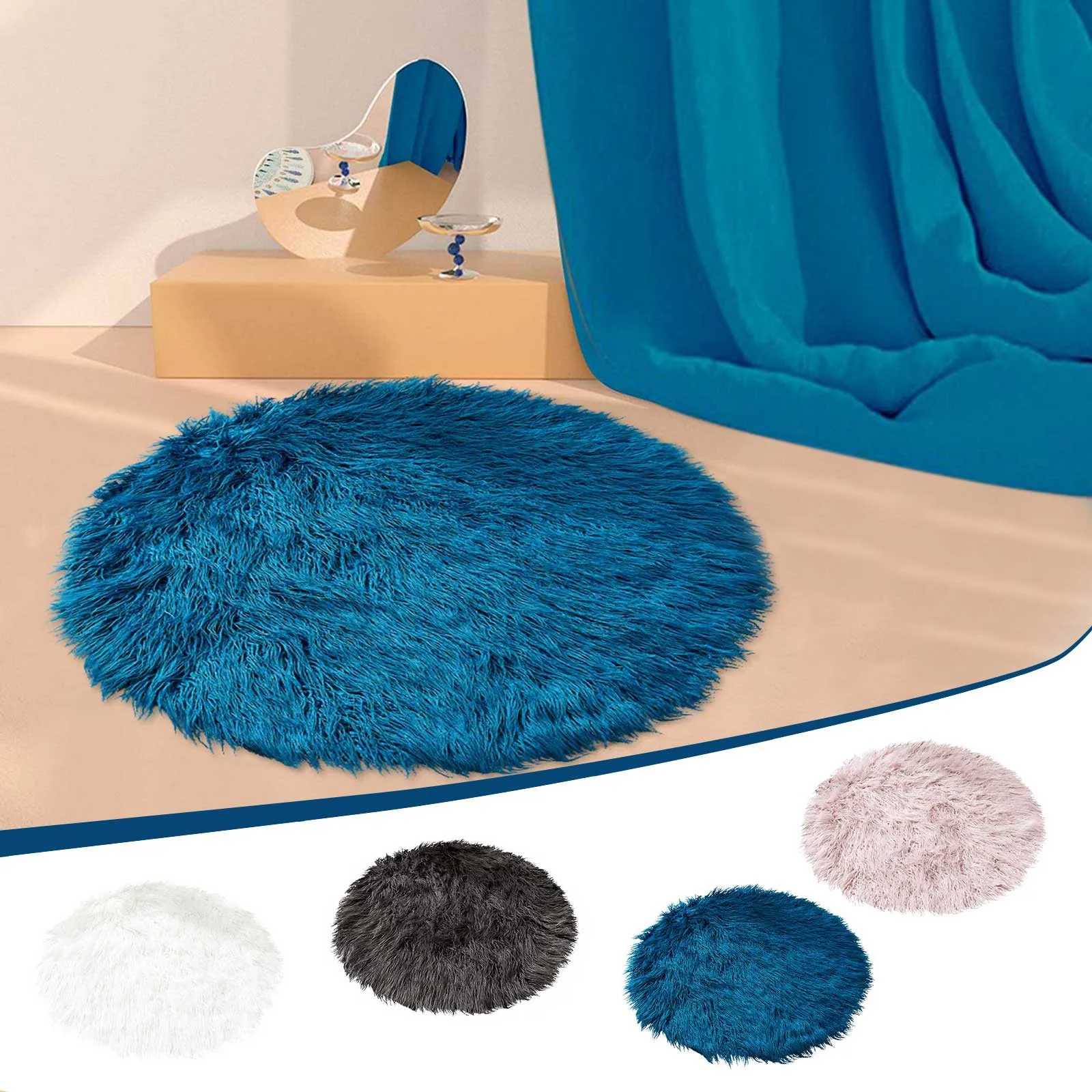 

Round Soft Faux Sheepskin Fur Area Rugs for Bedroom Living Room Floor Mat Shaggy Silky Plush Carpet Faux Fur Rug Bedside Rugs