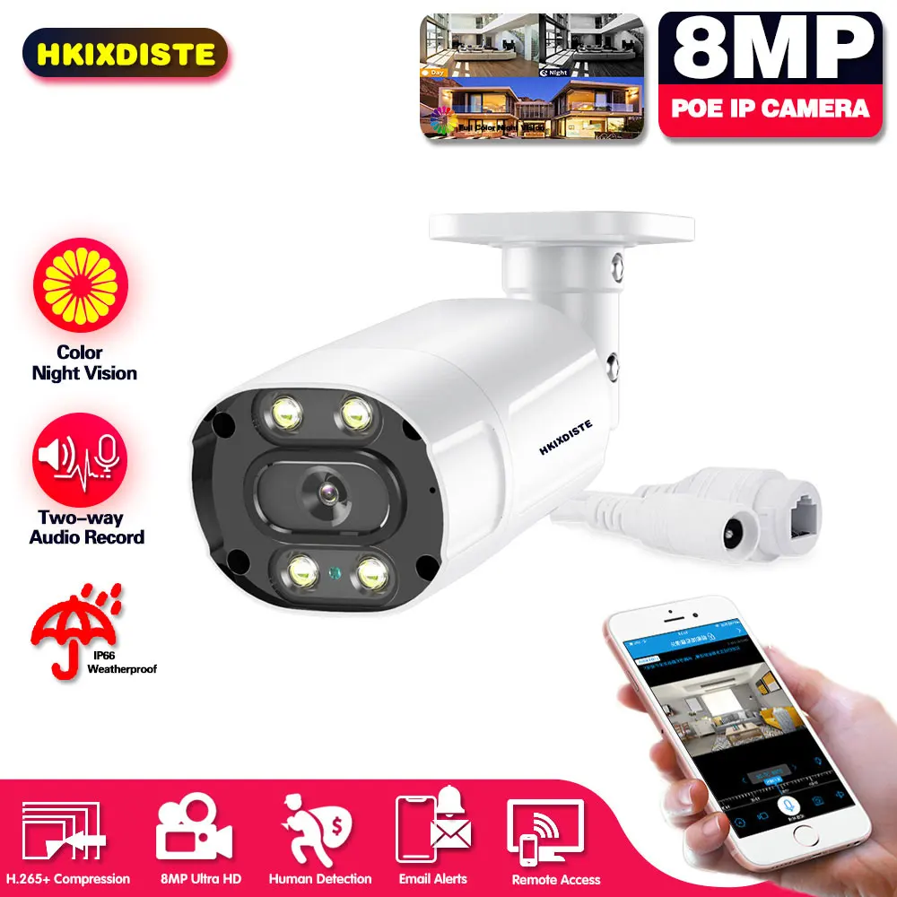 H.265 8MP 5MP Face capture Sound Audio AI POE IP Camera Color Night Outdoor CCTV Video Surveillance Security RJ45 POE 48V Camera
H.265 8MP 5MP Face capture Sound Audio AI POE IP Camera Color Night Outdoor CCTV Video Surveillance Security RJ45 POE 48V Camera