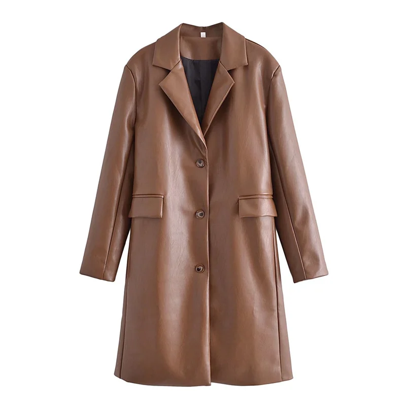 ZXQJ Brown Faux Leather Long Coat 2021 Autumn Winter Fashion Ladies Oversize Pocket Streetwear Female Solid PU Notched Outerwear
ZXQJ Brown Faux Leather Long Coat 2021 Autumn Winter Fashion Ladies Oversize Pocket Streetwear Female Solid PU Notched Outerwear
