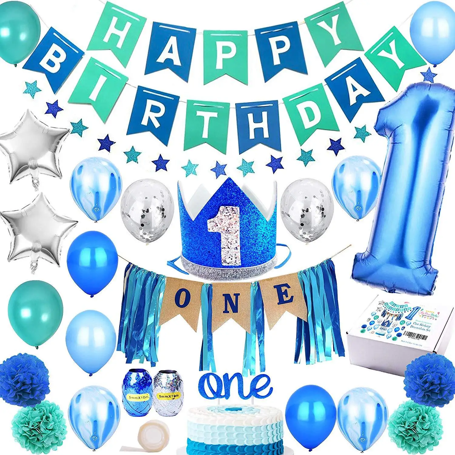 1st Birthday Boy Decorations Baby Boy birthday Party supplies blue decorations 67PCS with 1st Birthday Baby Crown
1st Birthday Boy Decorations Baby Boy birthday Party supplies blue decorations 67PCS with 1st Birthday Baby Crown