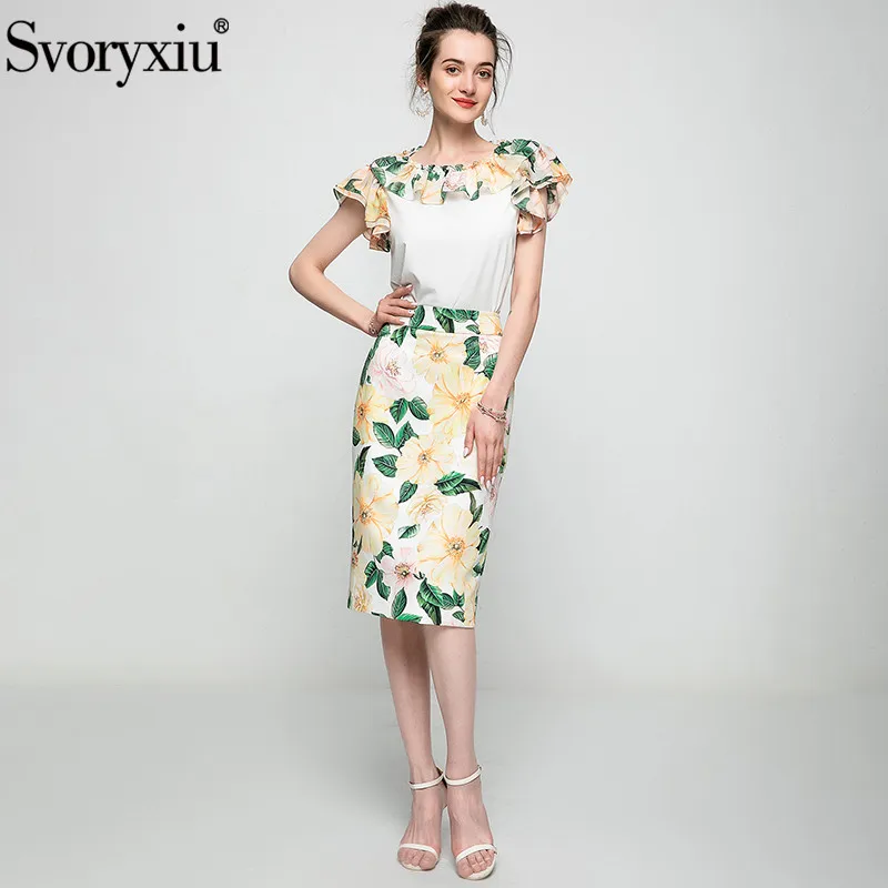 Svoryxiu 2021 Women's Summer Fashion Runway Skirt Suit Ruffles Short Sleeve Tops + Yellow Camellia Print Skirt Two Piece Set
Svoryxiu 2021 Women's Summer Fashion Runway Skirt Suit Ruffles Short Sleeve Tops + Yellow Camellia Print Skirt Two Piece Set
