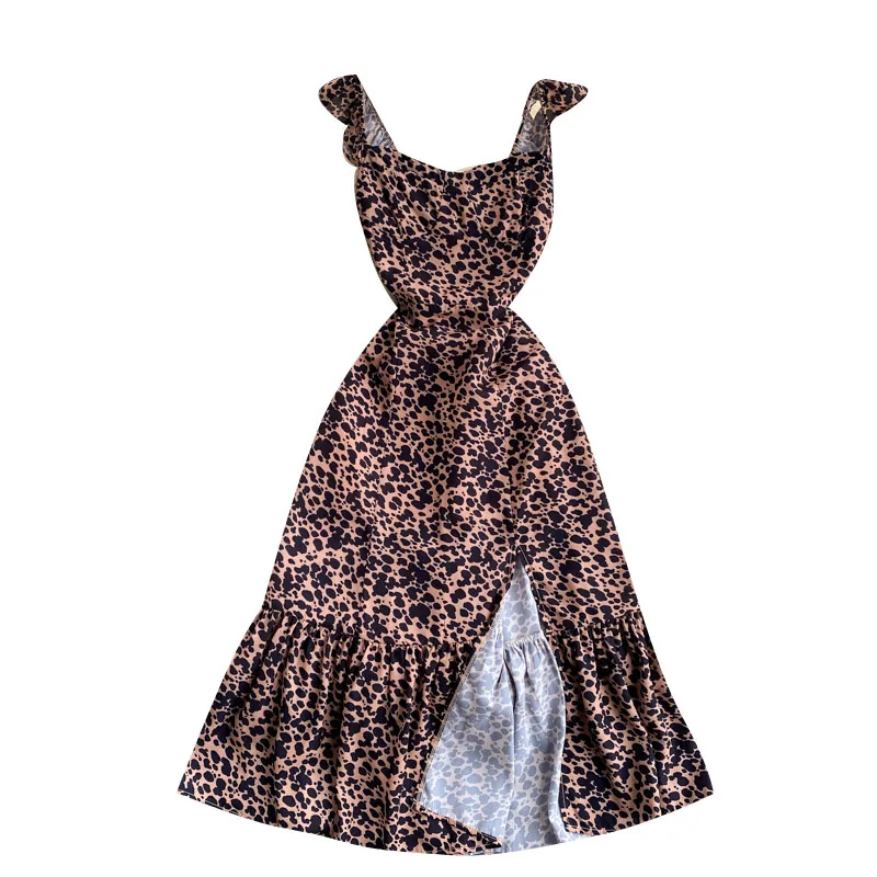 Leopard Sexy Dress Female Ruffles Split High Waist Vintage Spaghetti Strap Dresses Lady Vacation Fashion Backless Halter Dress
Leopard Sexy Dress Female Ruffles Split High Waist Vintage Spaghetti Strap Dresses Lady Vacation Fashion Backless Halter Dress