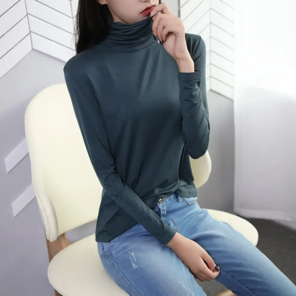 Solid Turtle Neck T-shirt Spring Autumn Women Basic Long Sleeves T Shirts for Women Flexible Pile collar Tees Tops Female Shirts
Solid Turtle Neck T-shirt Spring Autumn Women Basic Long Sleeves T Shirts for Women Flexible Pile collar Tees Tops Female Shirts