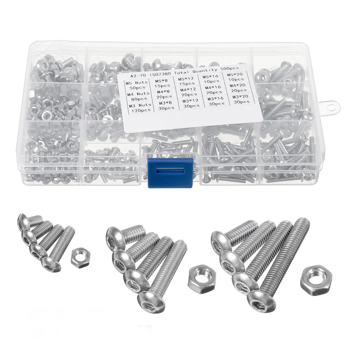 Hex Socket Screw Set 500/1080pcs M2 M3 M4 M5 Carbon Steel Flat Round Cap Head Screws Bolts and Nuts Assortment Kit W/Storage Box
Hex Socket Screw Set 500/1080pcs M2 M3 M4 M5 Carbon Steel Flat Round Cap Head Screws Bolts and Nuts Assortment Kit W/Storage Box