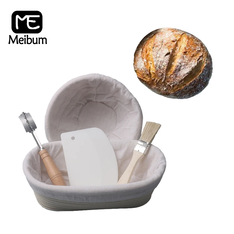 

Meibum 5Pcs Bread Fermentation Rattan Basket Baguette Banneton Brotform Proofing Proving Baskets Dough Knife Brush Scraper