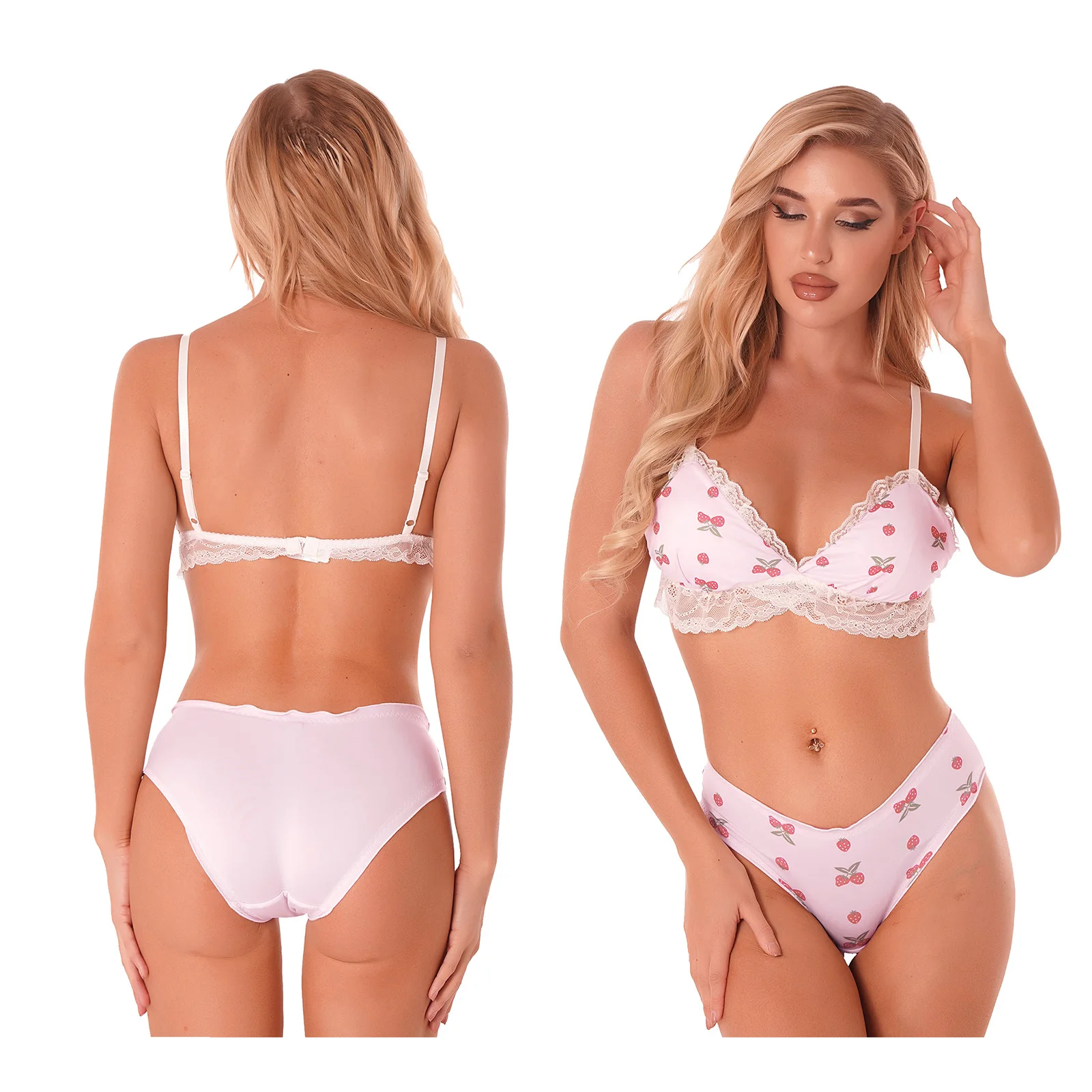 #M-L Women Strawberry Printed Bikini Set Swimsuit Lace Frilly Underwear Adjustable Straps Padded Bra with Briefs
#M-L Women Strawberry Printed Bikini Set Swimsuit Lace Frilly Underwear Adjustable Straps Padded Bra with Briefs