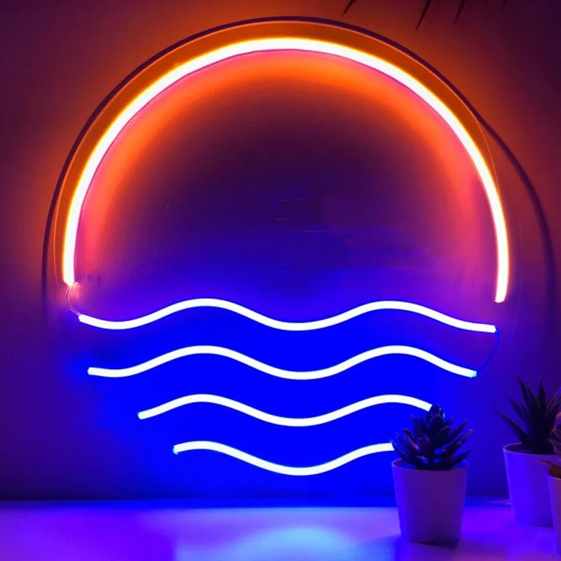 

Led Aesthetic Cute Sunset Flex Light Sign For Home Room Wall Decor Kawaii Anime Bedroom Decoration Mural Outdoor Lighting