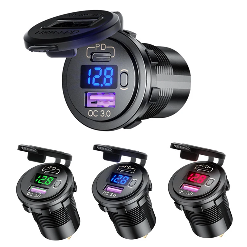 PD Type C USB Car Charger Socket and QC 3.0 Quick Charger 12V/24V Car Power Outlet Socket with LED Voltmeter ON/Off Switch
PD Type C USB Car Charger Socket and QC 3.0 Quick Charger 12V/24V Car Power Outlet Socket with LED Voltmeter ON/Off Switch