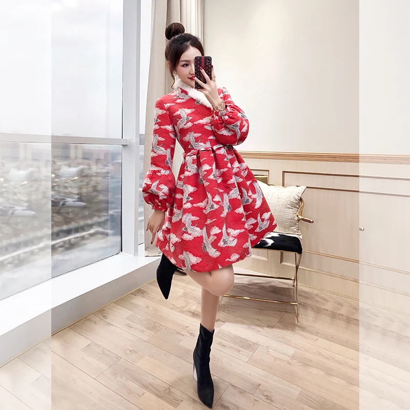 Tang style Chinese style cotton padded dress women's 2021 new autumn and winter dress thickened cheongsam improved dress
Tang style Chinese style cotton padded dress women's 2021 new autumn and winter dress thickened cheongsam improved dress