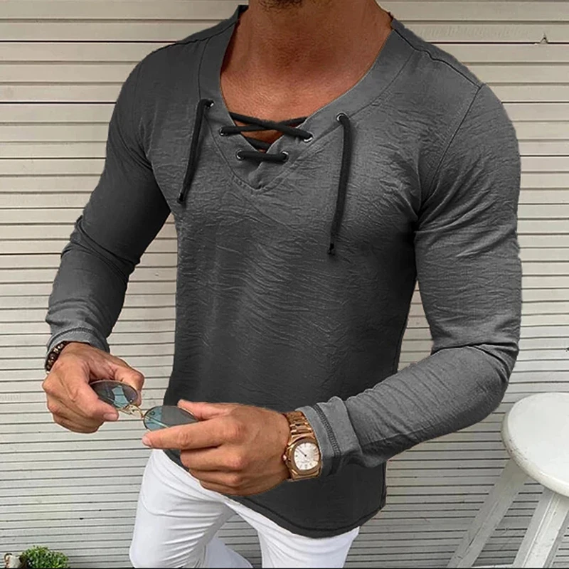Nice Pop Oversize T shirts Men's Linen V Neck Bandage Solid Long Sleeves Casual Cotton Linen T-shirt For Male Loose Tops M-3XL
Nice Pop Oversize T shirts Men's Linen V Neck Bandage Solid Long Sleeves Casual Cotton Linen T-shirt For Male Loose Tops M-3XL