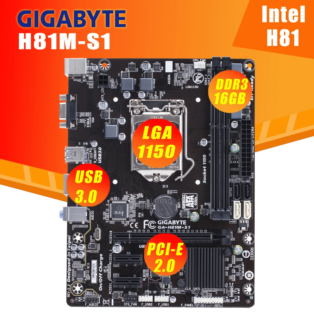 Для GIGABYTE GA H81M S1 рабочего Материнская плата H81 разъем LGA 1150 i3 i5 i7 DDR3 16G микро atx корпус