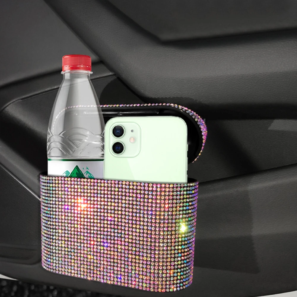 Car Bling Trash Can Storage Bin with Press-Type Lid Shiny Rhinestones Car Storage Box Bag Hanging Type Car Interior Accessories
Car Bling Trash Can Storage Bin with Press-Type Lid Shiny Rhinestones Car Storage Box Bag Hanging Type Car Interior Accessories