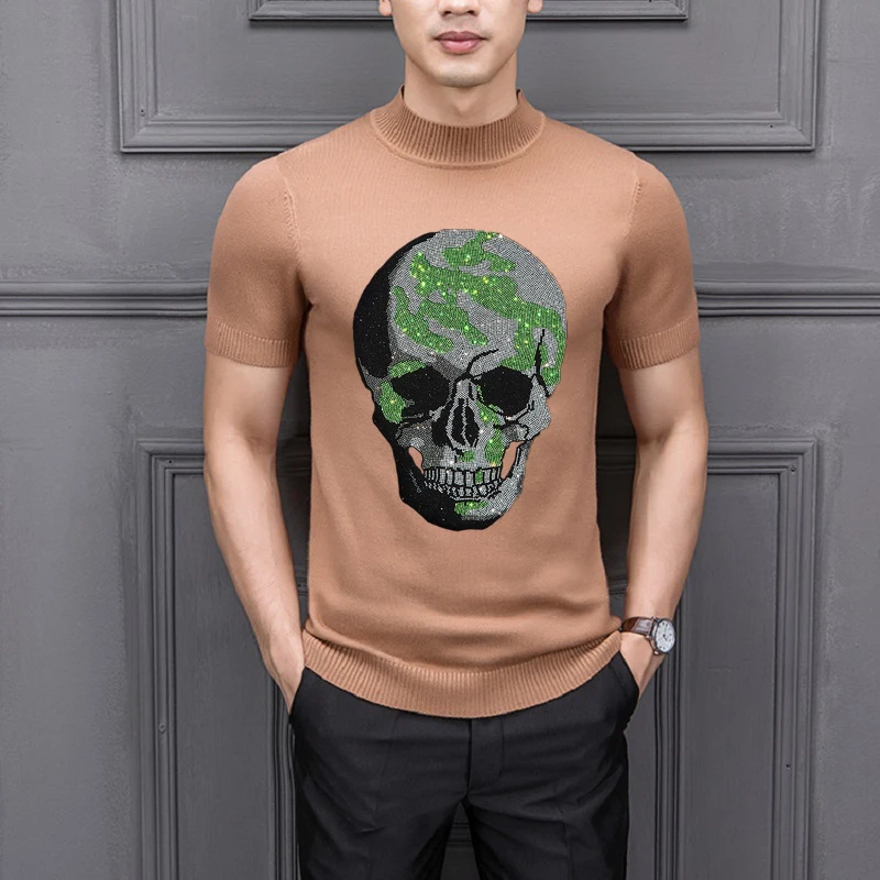 Skull Head Luxury Knitted T-Shirt Cashmere Short Sleeve Original Style New Design Men's Sweater Comfortable Fabric 
Skull Head Luxury Knitted T-Shirt Cashmere Short Sleeve Original Style New Design Men's Sweater Comfortable Fabric