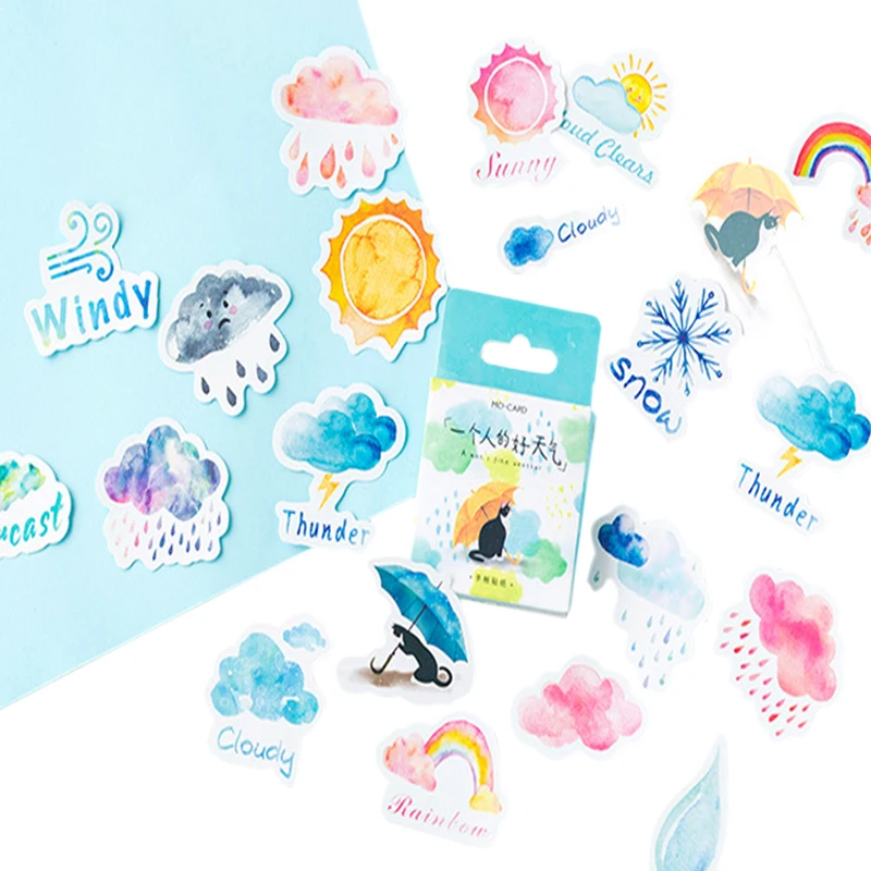 

46pcs Cute Weather Series mini paper sticker Raining Decorative Stickers Scrapbooking Diary Diy Stationery School Supplies