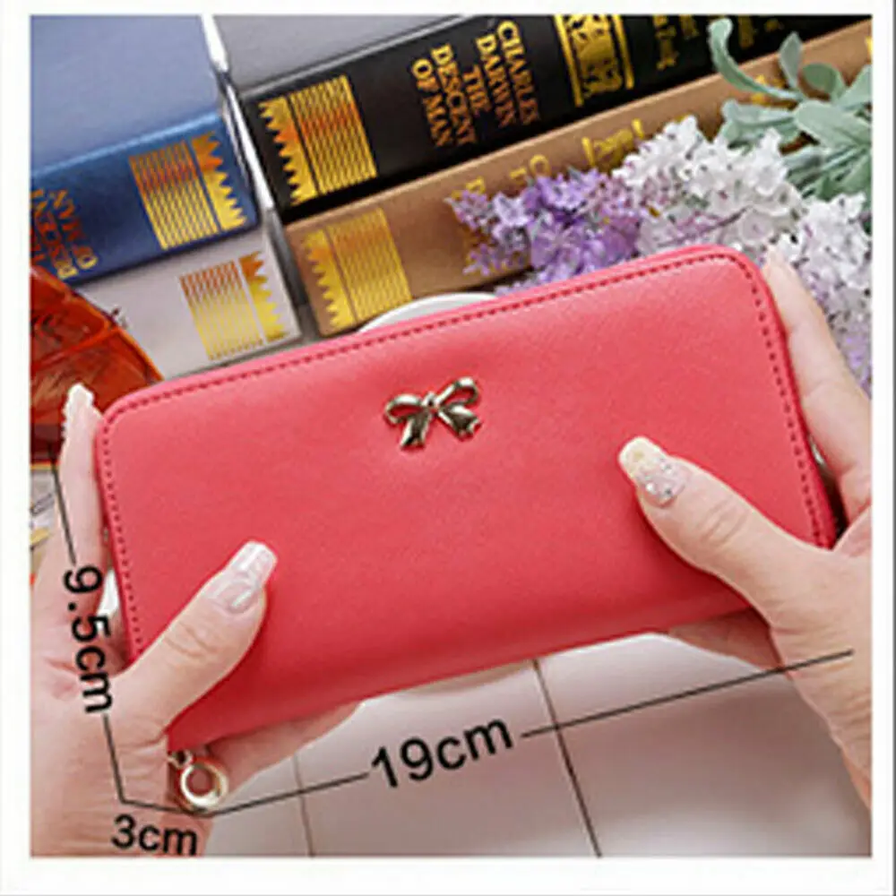 Lady PU Leather Solid Long Style Clutch Wallet Large Capacity Zipper Card Holder Bow knot Purse Wallets
Lady PU Leather Solid Long Style Clutch Wallet Large Capacity Zipper Card Holder Bow knot Purse Wallets