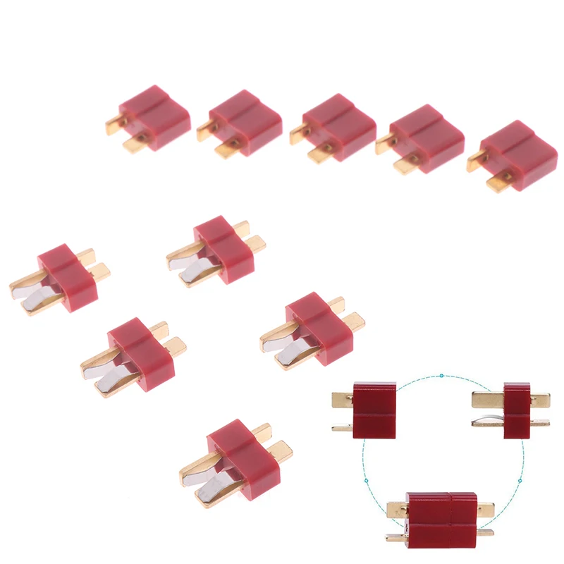

10Pcs Hot New T Plug Jack Connectors Male + Female Deans Connector T For RC LiPo Battery Helicopter Terminals Connectors Kit