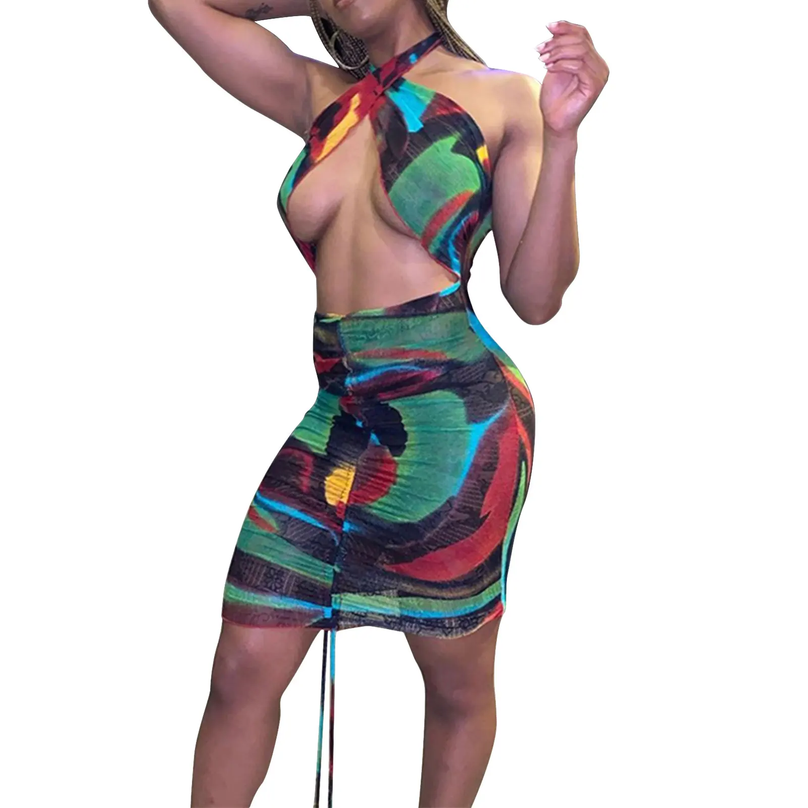 Female Dress, Tie-Dyed Halter Neck Sleeveless Hollow Out with Drawstring for Summer, S/M/L
Female Dress, Tie-Dyed Halter Neck Sleeveless Hollow Out with Drawstring for Summer, S/M/L