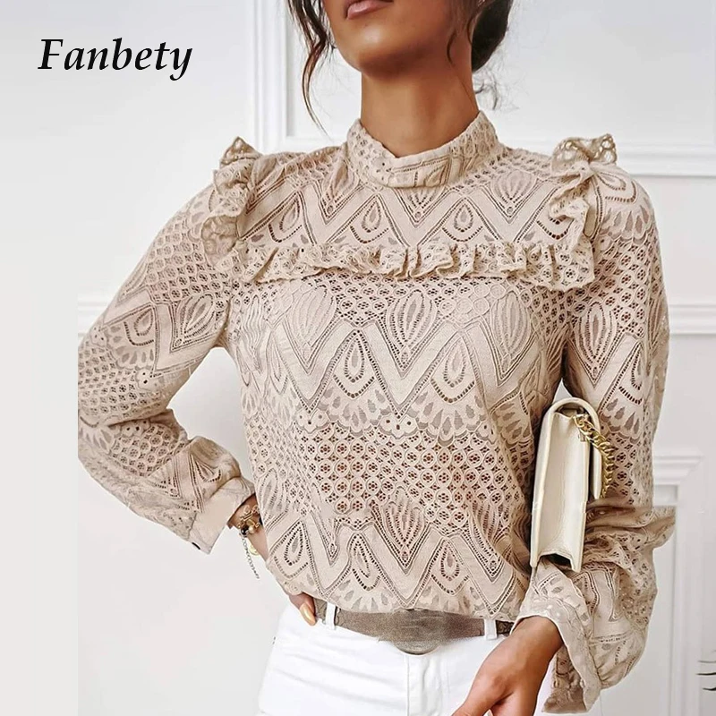 Elegant Women Solid Lace Ruffles Slim Blouses Autumn Long Sleeve Sexy Hollow Out Pullovers Tops Casual O Neck Female Shirt Blusa
Elegant Women Solid Lace Ruffles Slim Blouses Autumn Long Sleeve Sexy Hollow Out Pullovers Tops Casual O Neck Female Shirt Blusa