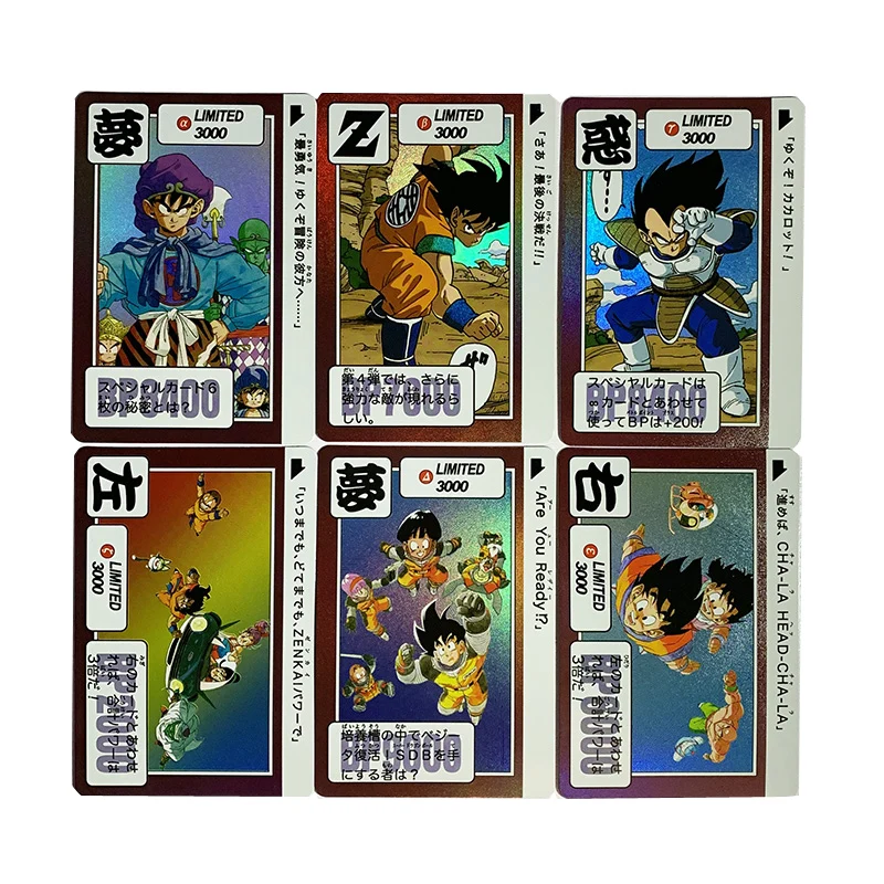6 шт. Dragon Ball Limited3000 флэш-карты преломления композитный ремесло супер шар дракона Гоку Аниме игровая коллекция карт
6 шт. Dragon Ball Limited3000 флэш-карты преломления композитный ремесло супер шар дракона Гоку Аниме игровая коллекция карт