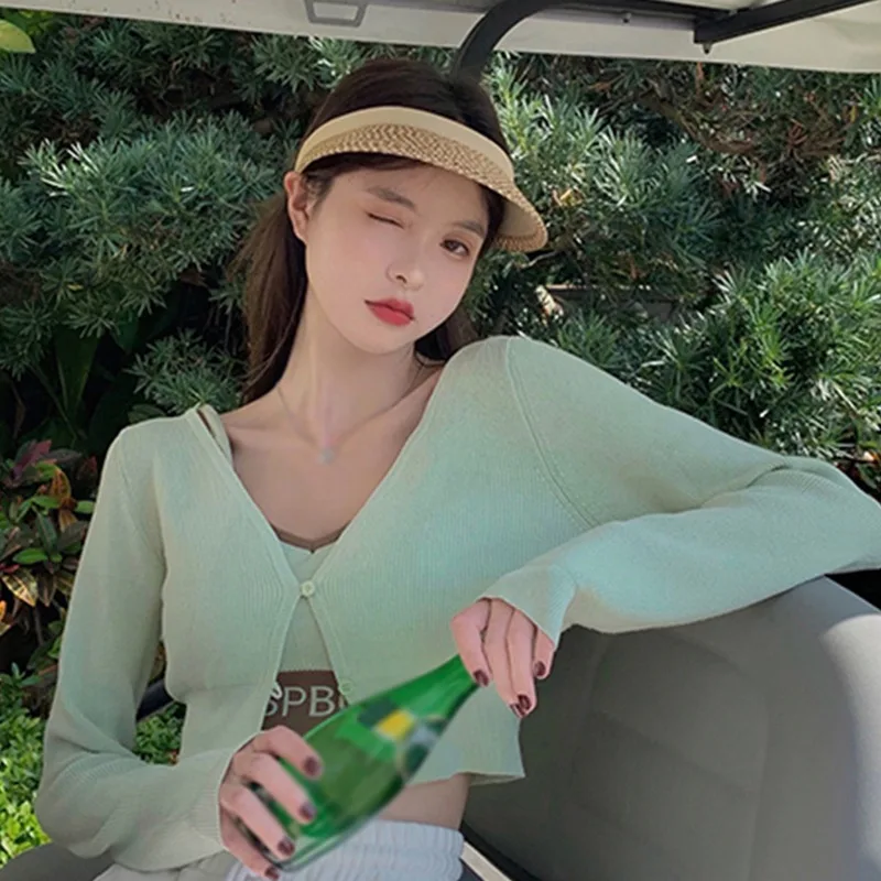 Women's Short Coat Sunscreen Tops Autumn Long-Sleeved Knitted Cardigan Sweater V-Neck Casual Single-Breasted Tees
Women's Short Coat Sunscreen Tops Autumn Long-Sleeved Knitted Cardigan Sweater V-Neck Casual Single-Breasted Tees
