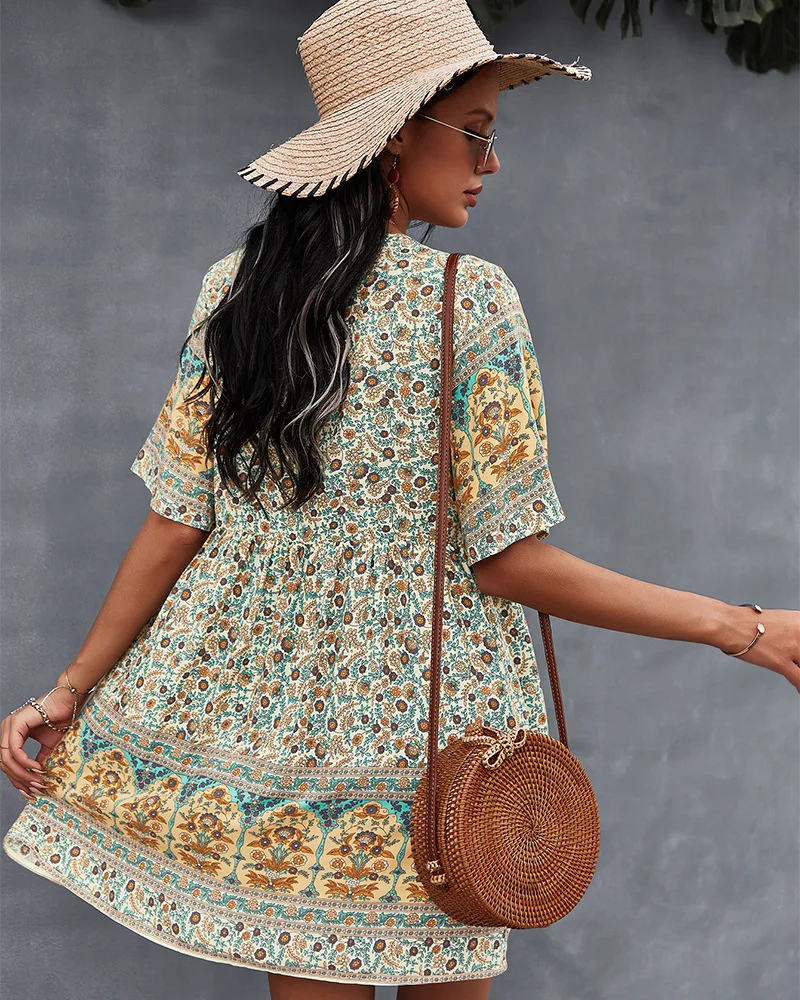 Floral Print Women Dresses Summer 2021 V Neck Short Sleeve Mini Dress for Women Bohemian Holiday Chic Dress Vestido De Mujer
Floral Print Women Dresses Summer 2021 V Neck Short Sleeve Mini Dress for Women Bohemian Holiday Chic Dress Vestido De Mujer