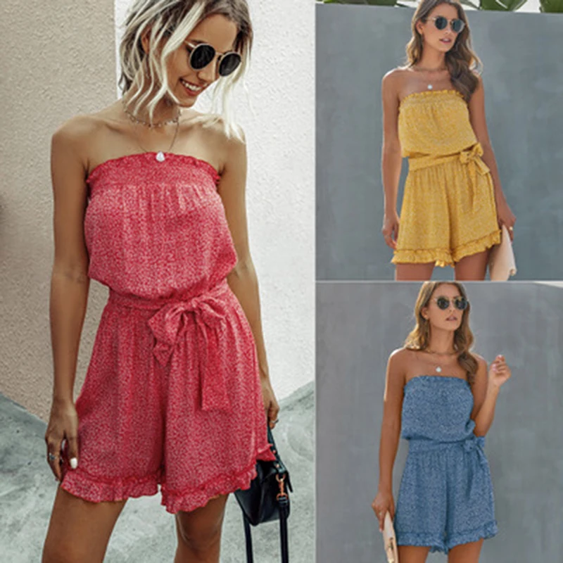 Lady Fashion Printed Rompers Woman Elegant Belt Decor Playsuit Sexy One Shoulder Playsuit Summer Woman Clothing For Female
Lady Fashion Printed Rompers Woman Elegant Belt Decor Playsuit Sexy One Shoulder Playsuit Summer Woman Clothing For Female