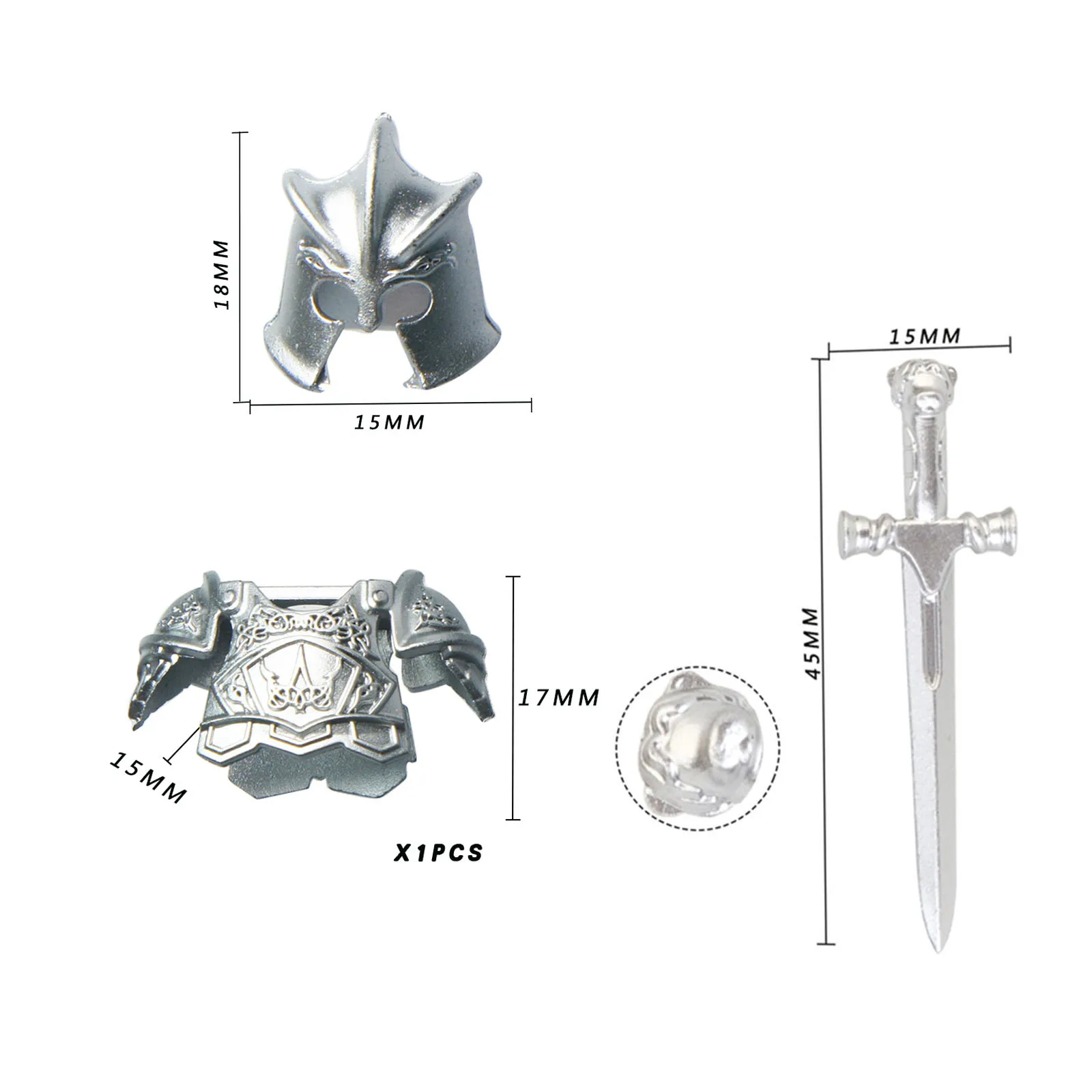 75Pcs Medieval Ancient Rome Greece Egypt Style Building Block Figure Weapon Armor Kit (Compatible small particle blocks figures) 
75Pcs Medieval Ancient Rome Greece Egypt Style Building Block Figure Weapon Armor Kit (Compatible small particle blocks figures)