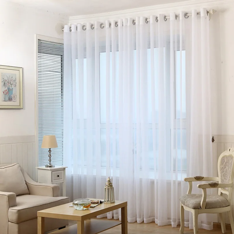 

White Solid Tulle Curtains Window Screening Curtain for Bedroom kitchen Sheer Voile Curtain Blinds Drapes Window Treatments Door
