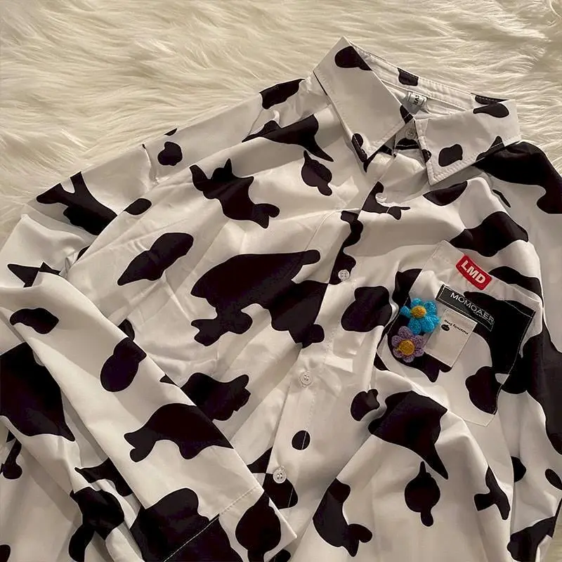 2021 Spring Summer Cow Print Shirt Retro Hong Kong Style Long-sleeved New Blouse Fashion Women Button Up Shirt Korean Clothes
2021 Spring Summer Cow Print Shirt Retro Hong Kong Style Long-sleeved New Blouse Fashion Women Button Up Shirt Korean Clothes