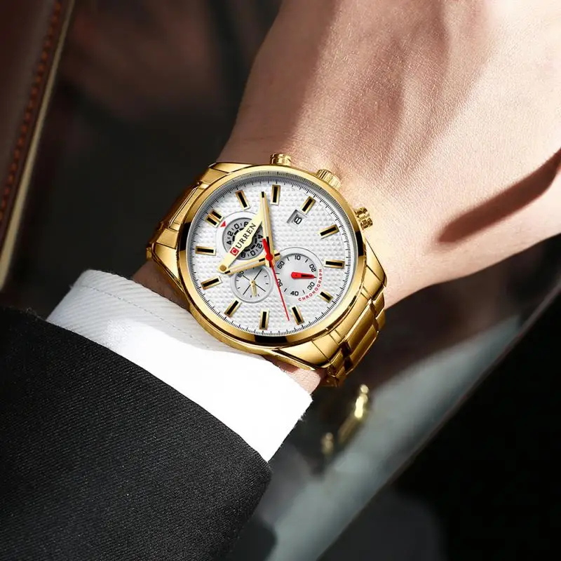 Luxury Brand Curren Casual Sports Golden Wristwatch Stainless Steel Quartz Watches for Men Creative Dial with Luminous Hands
Luxury Brand Curren Casual Sports Golden Wristwatch Stainless Steel Quartz Watches for Men Creative Dial with Luminous Hands