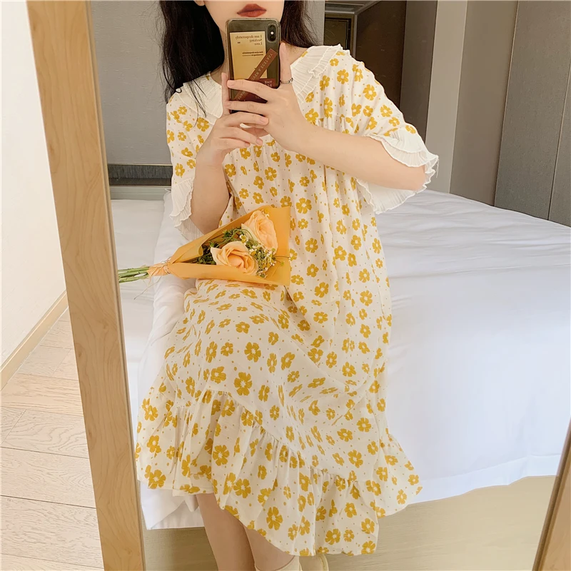 CBAFU yellow floral print cotton gauze nightgowns women turn down collar crepe summer dress homewear thin loungewear japan N047
CBAFU yellow floral print cotton gauze nightgowns women turn down collar crepe summer dress homewear thin loungewear japan N047