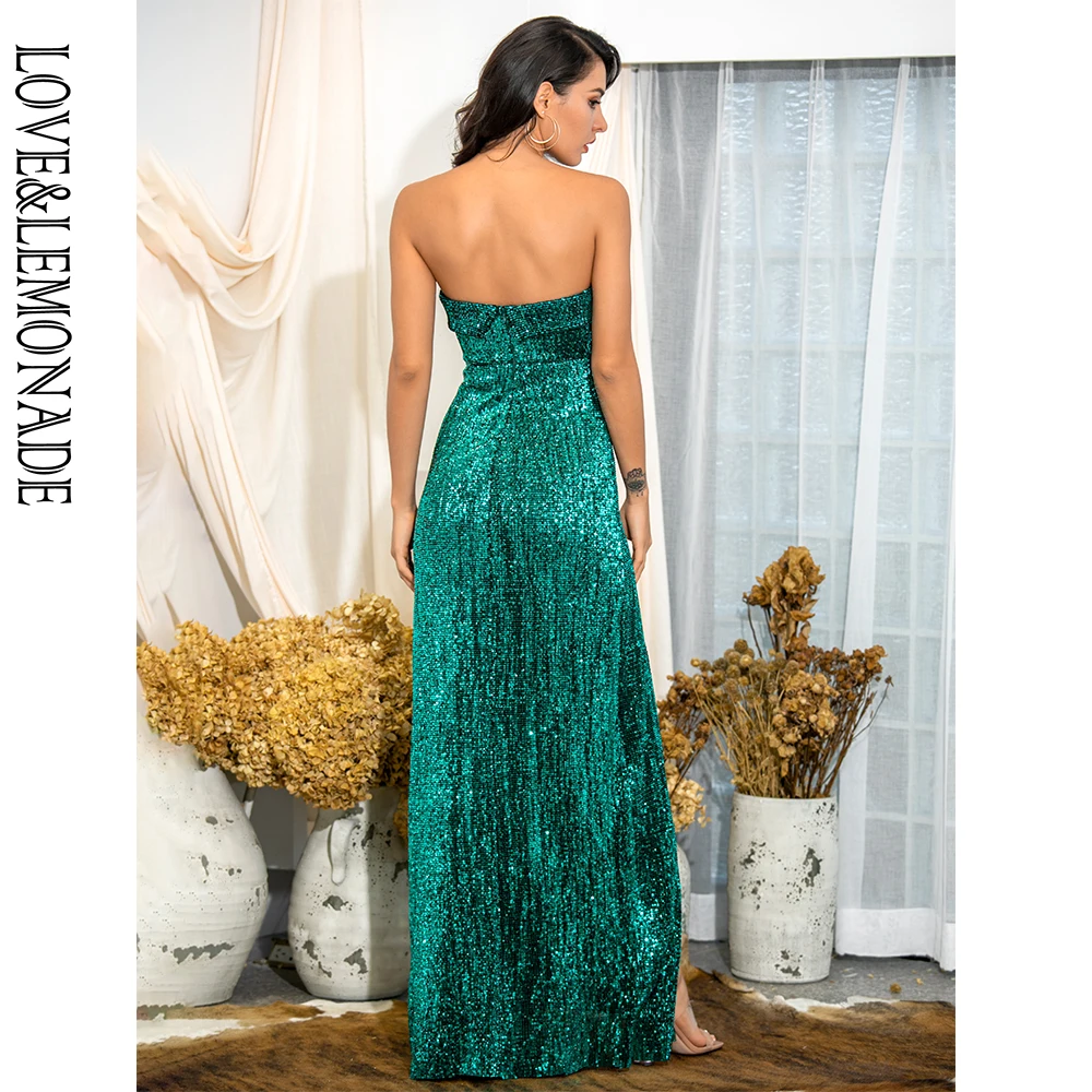 LOVE & LEMONADE Sexy Green Tube Top Ruffled Whit Split Elastic Sequins Party Maxi Dress LM82032
LOVE & LEMONADE Sexy Green Tube Top Ruffled Whit Split Elastic Sequins Party Maxi Dress LM82032