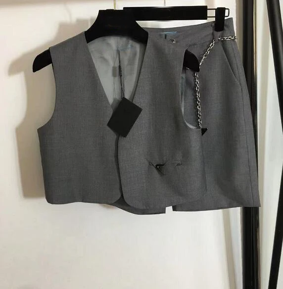Newest Women Sleeveless Skirt Set Black Grey High Quality Lady Clothes