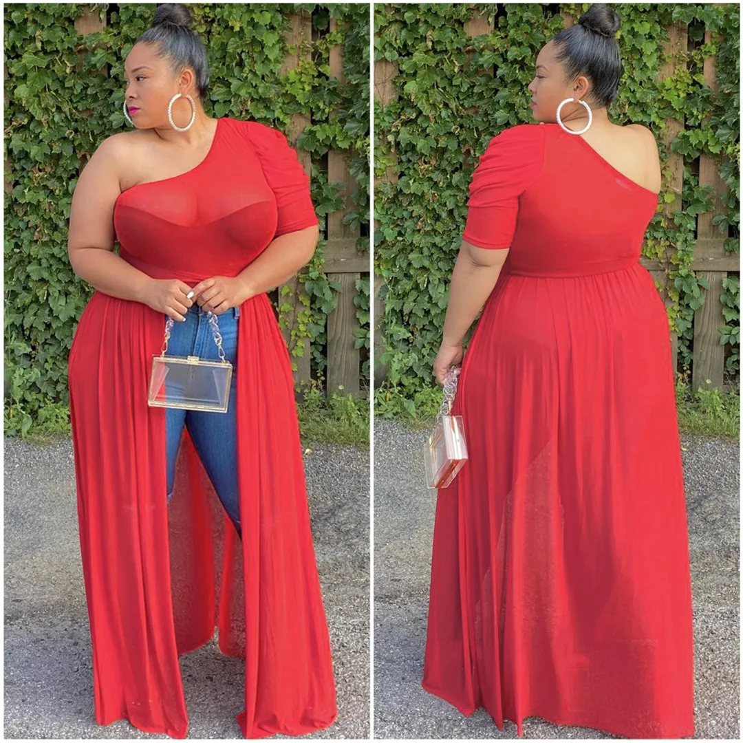 Ursuper European and American plus Size Women's Clothes Nightclub Sexy Mesh Shoulder Front Short Back Long Dress Top 
Ursuper European and American plus Size Women's Clothes Nightclub Sexy Mesh Shoulder Front Short Back Long Dress Top